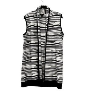 CUPIO Black Grey White Sleeveless Open Front Tunic Knit Cardigan Women's Size L